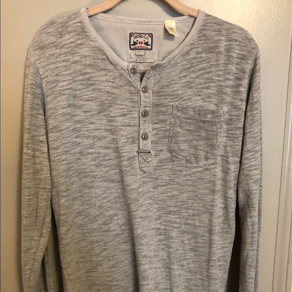 Diesel Henley Slim Fit Long Sleeve Grey